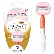BIC Soleil 5 Glide Womens Disposable 5-Blade Razors, Smooth Glide With Shea Butter Moisture Bars, 2-Pack