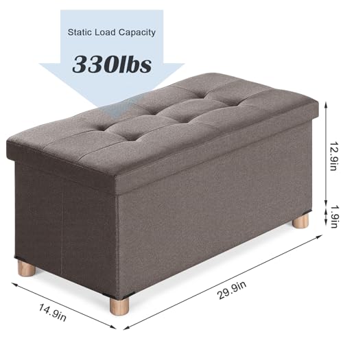 Image of BRIAN & DANY Folding Storage Ottoman Bench, Ottoman with Storage Bench for Bedroom, Living Room, Entryway, Foot Rest with Legs, 15 inchx30 inchx15 inch (Brown)