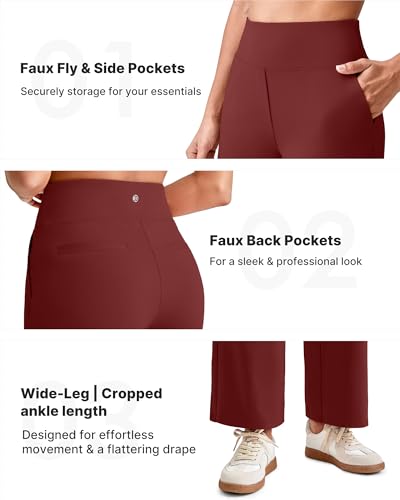 Image of G4Free EverGoing Wide Leg Ankle Pants for Petite Women with Pockets Stretch | Moisture Wicking, 4-Way Stretch, 7 /8 Ankle Length, Faux Fly Detail, Faux Back Pockets, Yoga To Casual Wear