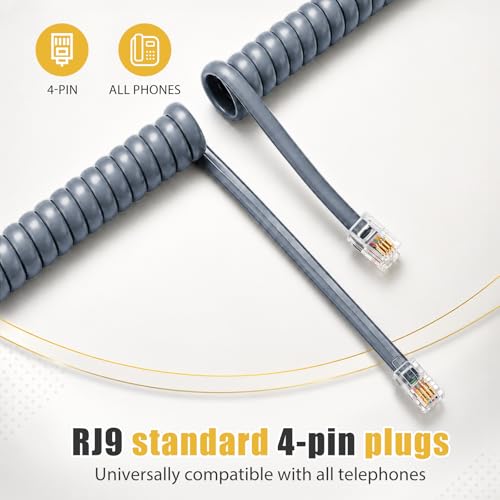 Image of Comtrue Phone Cords for Landline, 2-Pack, Telephone Handset Cords | Light Gray, Universally Compatible, Tangle-Resistant, Noise-free, Go-to Length, Ideal for office & home