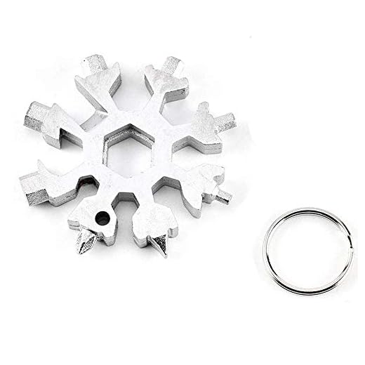 18-in-1 Multitool Edelstahl fahrrad Multifunktionswerkzeug, Schneeflocke Multi Tool Schlüsselanhänger Flaschenöffner Ringschlüssel Achteckantschlüssel Werkzeuge (weiß)