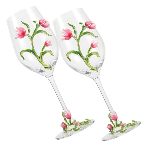 Cabilock 2piezas Copas De Vino Tulipán Decorativas Grabadas Para Fiestas Diseño Floral