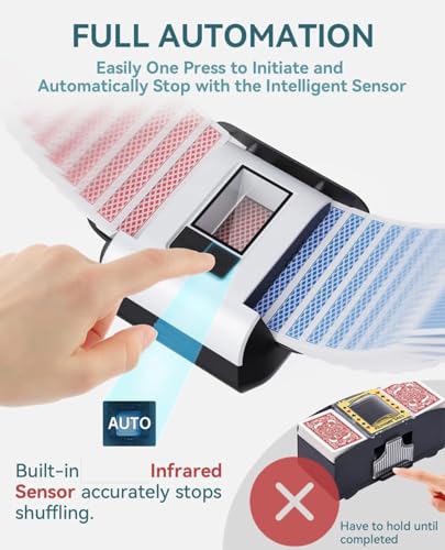 Image of BEBO CREATIONS Adult Automatic Card Game Shuffler - One-Press AUTO & Manual Mode,Electric Shuffling Machine for 1-2 Decks,Low Noise,Rechargeable & Portable Shuffler Machine for Poker,UNO,Blackjack