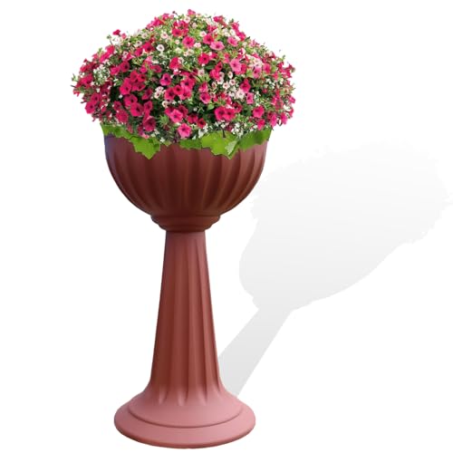 SIDSONS - Tall Terracotta Urn Planter - Large Strong Flower Pots Stand - Lightweight Durable Plastic Pot - Indoor Outdoor Garden Planter - No Drainage Holes Flower Pot - 75cm Tall Garden Planters
