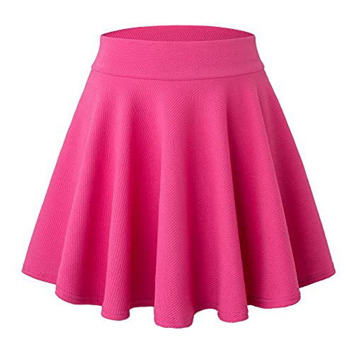 CANDOCK Women s Basic Versatile Flared Stretchy Waist Plain Pleated Casual Mini Skater Skirt S-2XL (Rose, Large)