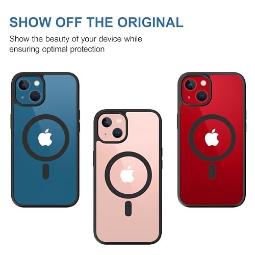 Image of Xmon Hybrid Shockproof Case for iPhone 13 /14, Mag-Safe Compatible, Transparent Hard PC Back with Black TPU Bumper, Slim Protective Phone Cover (iPhone 13 /14)