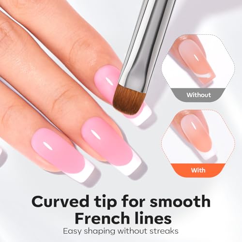 Image of Modelones French Tip Nail Brush Size 18, Kolinsky French Manicure Clean Up Nail Art Brushes for Cuticle & Sidewall Cleaning Builder Poly Nail Gel Polish Design Salon DIY