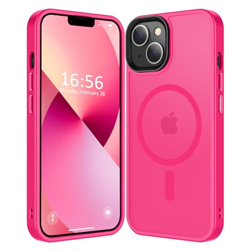 CHEZEAL Compatible with iPhone 14/13 Case [Compatible with Magsafe & Military-Grade Protection] Slim Magnetic Translucent Matte Phone Case for iPhone 13/14 6.1'', Hot Pink