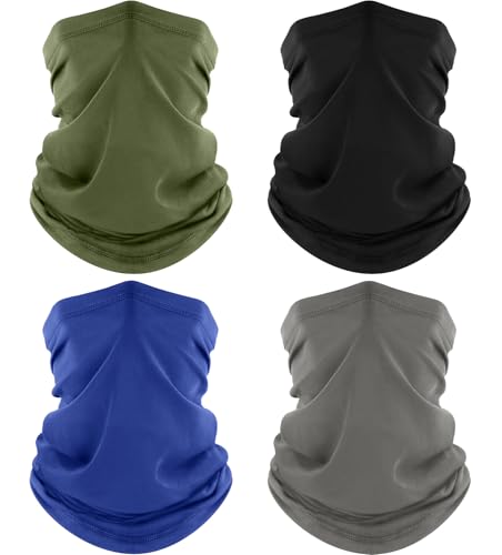 ROXUN 4 Pack Neck Gaiter, Cooling Breathable Face Mask UV Protection Scarf Hiking Bandana for Men/Women Black+Gray+Blue+Army Green