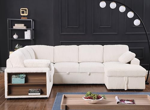 Image of ERYE 117-Inch Oversized U-Shaped Sleeper Sectional Sofabed, U Shaped Pull Out Sleeper Couch Corner Convertible Sectional Sofa Bed with Right Facing Storage Chaise for Living Room
