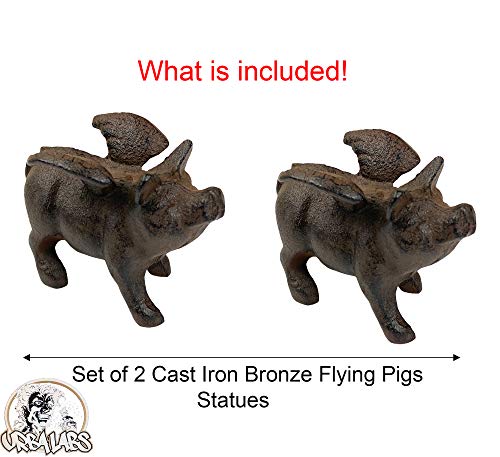 Urbalabs When Pigs Fly The Flying Pig Cast Iron Figurine With Wings Set Of 2 Dark Bronze Finish Heavy Home Office Desk Industrial Rustic Farmhouse Paperweight Paintable Decor #TOP1