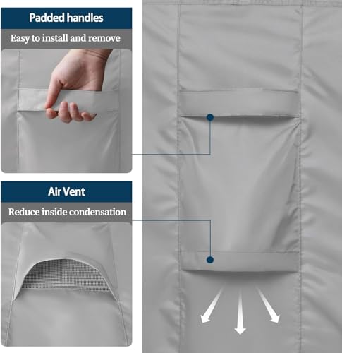 أغطية أثاث الفناء 600 دينير مقاومة للماء 100%، غطاء طاولة خارجي من قماش اوكسفورد شديد التحمل مع مقابض وفتحات وأبزيم مقاوم للأشعة فوق البنفسجية من دسوكول، لون فضي، مقاس 3.5 م × 2.6 م × 90 سم
