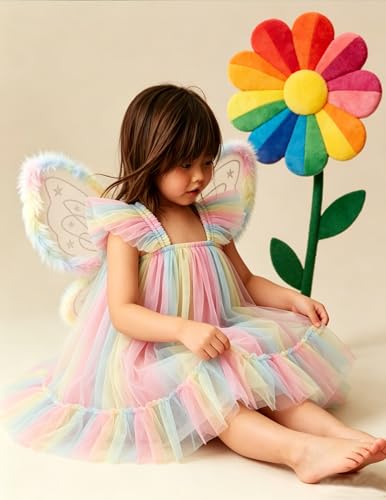 Image of Arshiner Toddler Tulle Dress for Girls Layered Tutu Ruffle Dresses Swing Twirly Fairy Summer Birthday Party Wedding Sundress