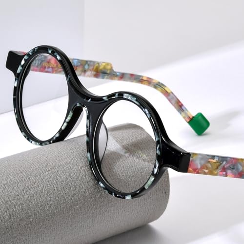Image of HEPIDEM Multicolor Acetate Glasses Frame Women,Oversize Round Optical Eyeglasses 9345