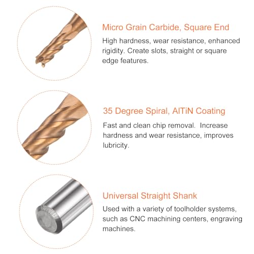 Image of HARFINGTON Micro Grain Carbide Square End Mill 1 /16 inch x 1 /6 inch (1.5mm x 4.5mm) Cut 5 /32 inch (4mm) Shank 2 inch (50mm) Length AlTiN Coated 4 Flutes Square Nose Cutter for Alloy Steel Hardened Steel