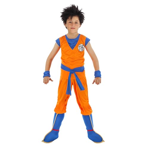 Chaks - Disfraz de Goku Saiyajin, Dragon Ball, conjunto de 7 piezas para niños, traje para carnaval, Halloween y fans del anime