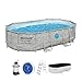 Produktbild Bestway Power Steel Swim Vista Series Frame Pool Komplett-Set mit Sandfilteranlage 488 x 305 x 107 cm , Steinwand-Optik (Cremegrau), oval, beige