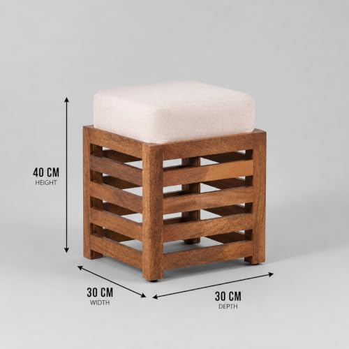 Image of Multipurpose Wooden Puffy with Footrest, Dressing Table, and Solid Wood Stool with Cushion for Living Room, Bedroom, Balcony, etc.