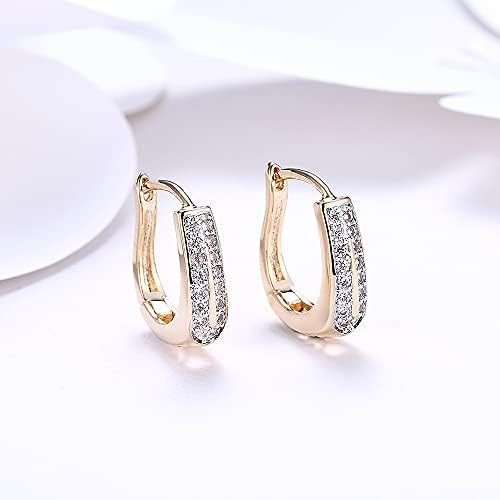 CZ Paved Geometric Small Huggie Hoop Earrings for Women Girls Dainty 14k Gold Plated Drop Dangle Little Hoops Hypoallergenic Leverback Cubic Zirconia Hoop Earrings for Mom Wife Mother's Day Birthday