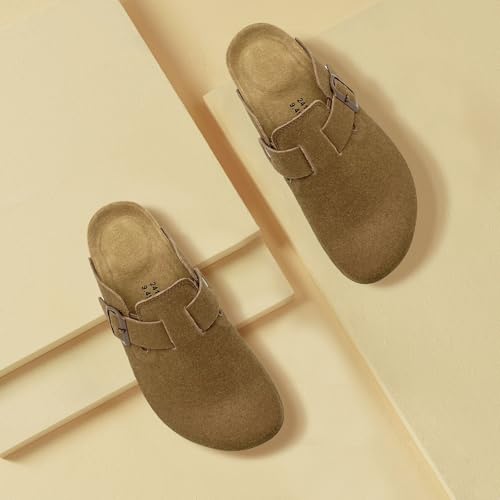 Image of Kids Suede Clogs Boys Girls Sandals Cork Footbed Toddler Slip-on Slippers Indoor Outdoor Cute Sandals Classic Adjustable Buckle