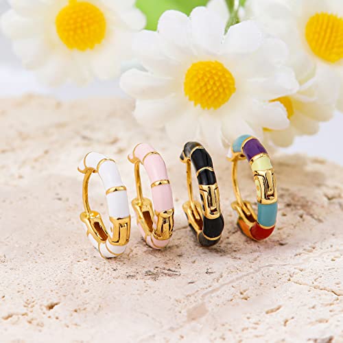 Enamel Hoop Earrings For Women Girls 18K Gold Plated Lightweight Classic Huggie Simple Fashion Earrings Small Multi-Color Enamel Hoop Earring Gifts For Teen Girls (Gold-Multicolour) #TOP5
