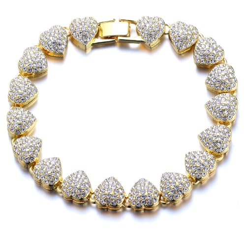 Image of HALUKAKAH 414 Pcs Clustered Diamond Chain for Men and Women - 18k Real Gold Plated - Exquisite 3D Heart Shape - Hand-Set Lab Diamonds - Bracelet 20cm - Complete with Gift Box