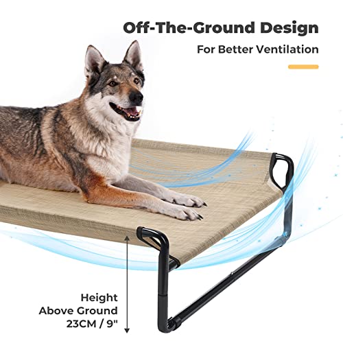 Veehoo Original Cooling Elevated Dog Bed, Outdoor Raised Dog Cots Bed For Large Dogs, Portable Standing Pet Bed With Washable Breathable Mesh, No-Slip Feet For Indoor Outdoor, X-Large, Beige Coffee #TOP5
