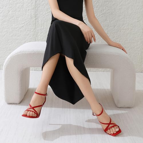 Image of Mostrin Strappy Heels for Women Square Open Toe Lace Up Heeled Sandals Ankle Strap Sexy Stiletto High Heels for Party, Prom, Dating, Wedding