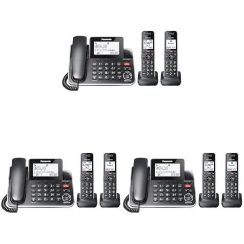 Image of Panasonic Link2Cell Expandable Phone with Digital Answering System & Smart Call Blocker, One Corded Base Unit and Two Cordless Handsets Black - KX-TGF882B (Pack of 3)