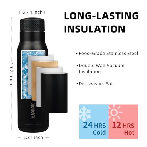 Image of BJPKPK Stainless Steel Water Bottle,21oz insulated Reusable Bottle,Leakproof Metal Thermal Flask Double Wall,Keep Drinks Cold and Hot,Black