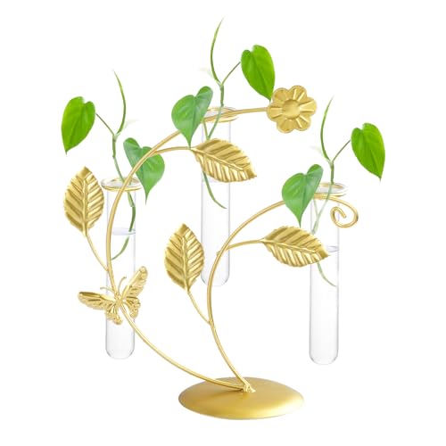 Propagators Station for Plants, Hydroponic Plant Flower Vase with 3 Glass Tubes, Desktop Terrarium Plants Creative Test Tube Plant Stand, Glass Vase Air Plants for Home Office Table Vintage Decor