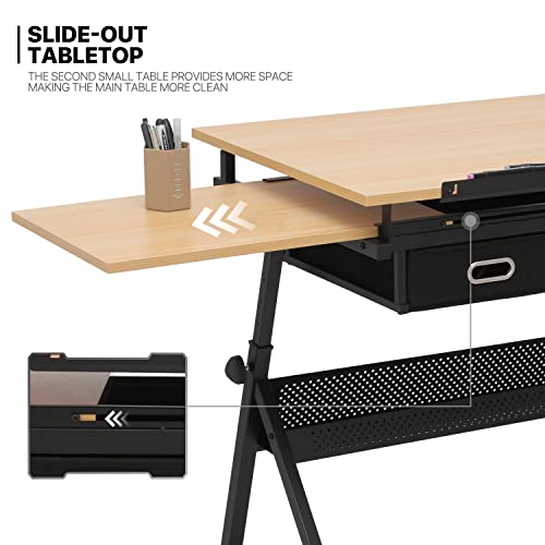 Monibloom Height-Adjustable Drafting Table 0-65° Adjustable Mdf Tabletop Drawing Desk W/Drafting Stool, Versatile Art Desk And Craft Center Home Study Room Artist Desk With Tool Tray And Storage #TOP5