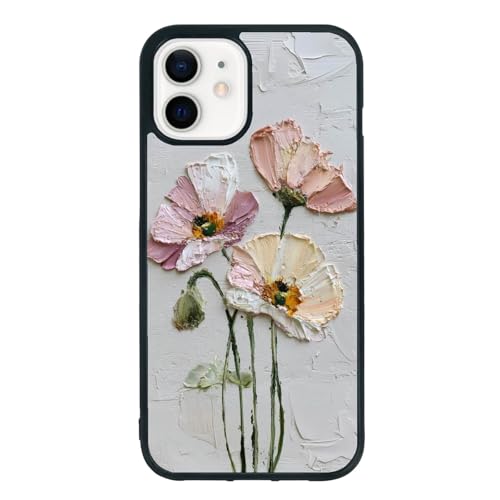 qizjio Pastel Oil Flower Phone Case, Shockproof Protective Floral Art Cover for iPhone 12 Mini
