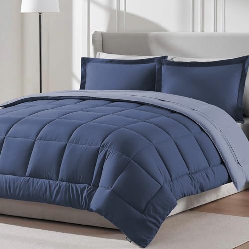 Image of FURBO Microfiber Reversible Comforter Set | Soft 200 GSM Lightweight All Season Quilt Blanket for Double Bed | Blueberry & Lavender (Without Pillow Covers)