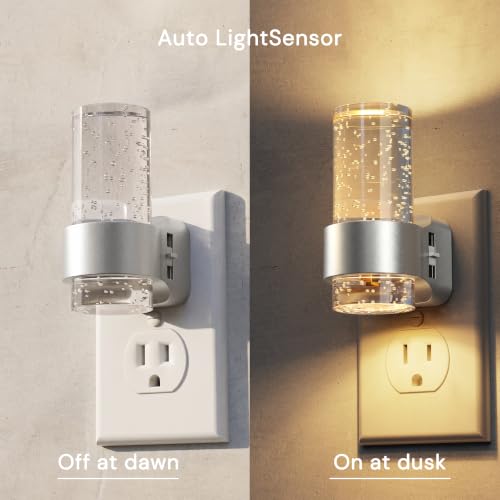 Image of L LOHAS LED Night Lights Plug into Wall, 2 Pack Mini Dimmable Night Light | Dusk-to-Dawn, Soft White /Cool White /Amber 3 Light Color, 0-100LM Adjustable Brightness, Bubble Nightlight for Hallway