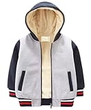 Bumeex Toddler Boy Clothes Jacket Hoodie,Sherpa Fleece Lined Fall Winter Jacket Hoodie Grey/Navy Size 6-7 Years