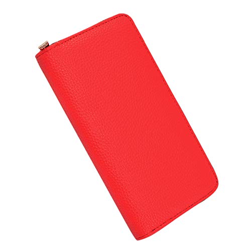 Premium Textured Vegan Pebble Leather Continental Zip Around Wallet, Red #TOP3