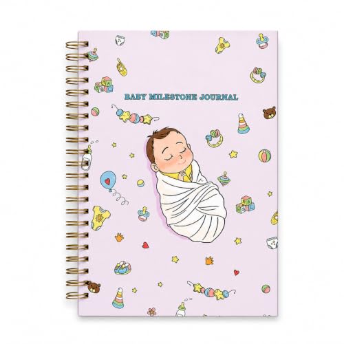 Image of Baby Memory Book & Milestone Journal 0-4 Years | Keepsake Record Book with Photo Space & Guided Prompts | Perfect Baby Shower & New Parents Gift | A5 Hardcover, 90 Pages (Sleepy baby - pink)