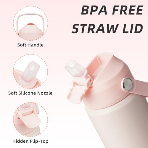 Image of BJPKPK Insulated Water Bottle with Straw Lid, 12oz Thermo Water Bottles, Flex Handle & Non-slip Boot, BPA Free Leak Proof Stainless Steel Metal Thermo, Tumblers, Cups,Pearl Pink