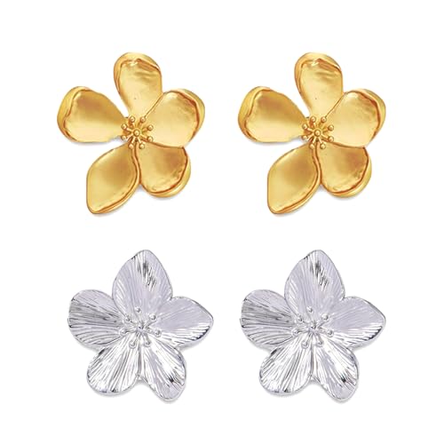 Yeemeen 2 Pares Pendientes Mujer Oro Pendientes Grandes De Flores Doradas Pendientes De Gota Colgantes Pendientes De Pétalo De Flor Pendientes Joyas Para Mujeres Y Ninas