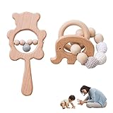 ✿EL MEJOR REGALO✿ - Sonajero de madera, brazalete de haya natural, empaque exquisito, el mejor regalo de baby shower.