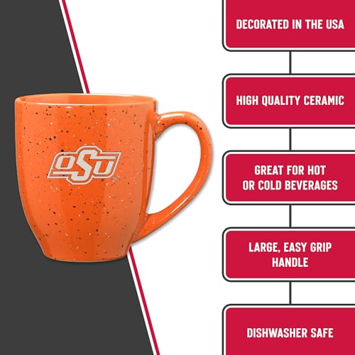 Image of Rico Industries NCAA Oklahoma State Cowboys Orange Personalized 16 oz Team Color Laser Engraved Speckled Ceramic Coffee Mug