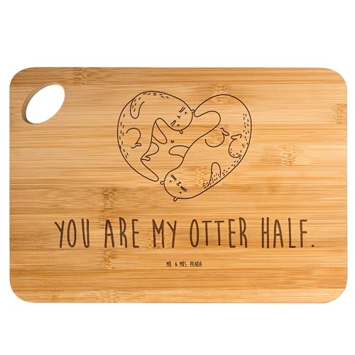 Mr. & Mrs. Panda Schneidebrett Otter Herz - Geschenk, Seeotter, Holzbrett, Hackbrett, Frühstücksbrettchen, Love You, Küchenbrett, Liebe, Schneidbrett Küche