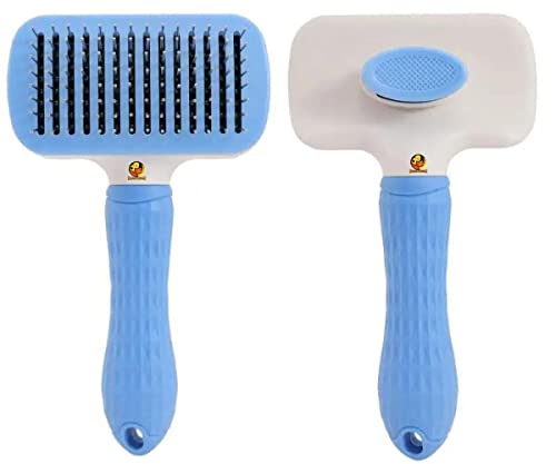 Foodie Puppies Self Cleaning Slicker Brush, Pet Grooming Shedding Brush for Dogs and Cats – Easy to Remove Loose Undercoat, Pet Massaging Tool Suitable for Pets with Long or Short Hair (Rectangular)