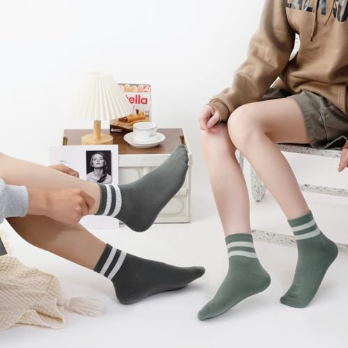 SISOSOCK Quarter Crew Cotton Socks for Women Striped Athletic Casual Breathable Socks 6 Pairs with Gifts Box — view 2