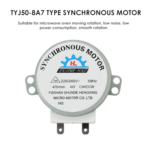 2 Stück Synchronmotor TYJ50-8A7 Drehteller Motor Mikrowellen Plattenspieler Motor, für Mikrowellenofen-Drehteller, 220-240VAC, 4/5R/Min, CW/CCW, 50Hz, Einfache Installation, Robuste Konstruktion