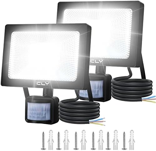 CLV 2 Pack 30W Security Lights Outdoor Motion Sensor,2600 Lumen IP66 Waterproof PIR Floodlight, PIR Sensor LED Floodlights Mains Powered,6500K Cold White Wall Light for Garden,Garage,Backyard,Doorway