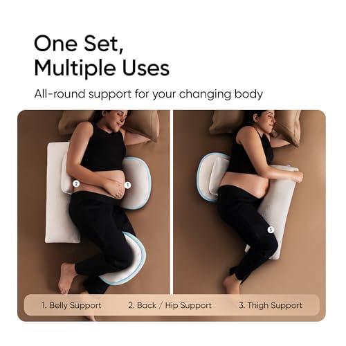 Image of Frido Maternity Pillow Bundle Plus for Pregnant Women, Full Body Pregnancy Pillow Set for Belly, Back, Hip & Knee Support, Adjustable Side Sleeping Comfort System, Washable Cover, Baby Blue