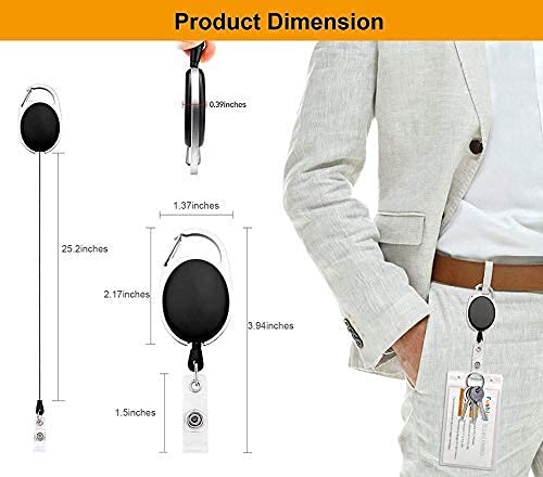 ANG ID Badge Card Holder Oval Pulley Retractable Reel Black(Pack of 2)
