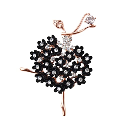 Rhinestone Ballet Dancer Brooch Pin For Women Girls Fashion Crystal Rose Gold Plated Enamel Flowers Dancing Ballerina Brooches Lapel Elegant Dress Accessories Birthday Anniversary Jewelry Gift Black Swan #TOP22